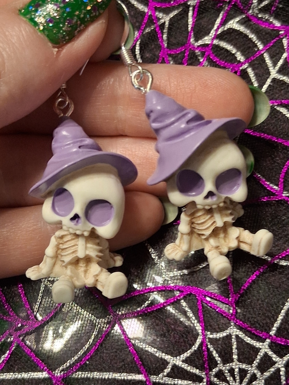 Handmade Witch Skeleton Halloween Dangle Earrings